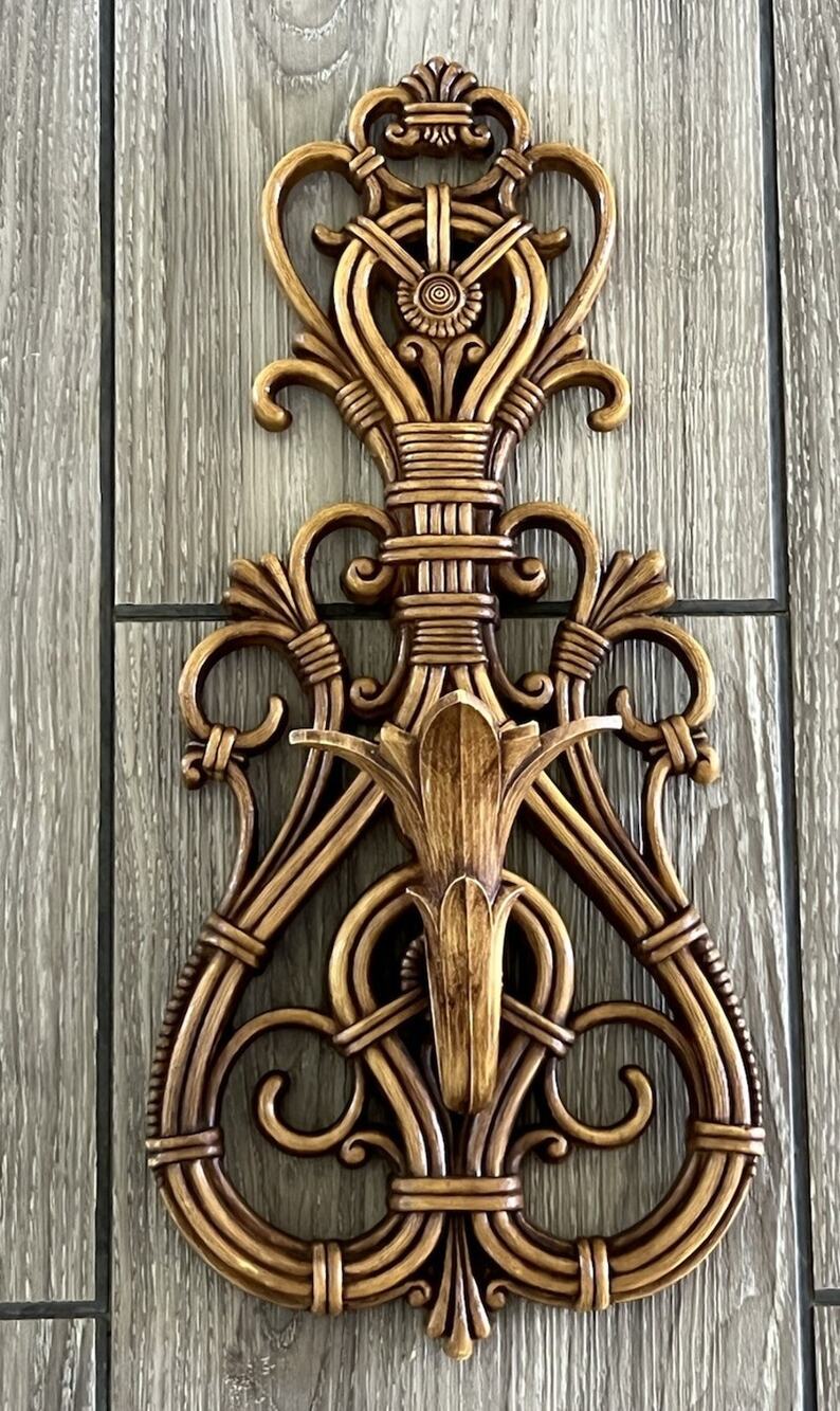 Vintage Dart Ind 70s Faux Bamboo Ornate Wall Sconce Candle Holder Indie Boho